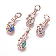Brass Cubic Zirconia Pendants, with Synthetic Opal, Wing, Rose Gold, Mixed Color, 18.5x8x2.5mm, Hole: 4mm(KK-L177-64RG)