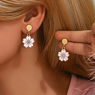 Elegant Flower Stud Earrings, Stainless Steel  Valentine's Day Gift, Real 18K Gold Plated, 31x18mm(QQ9904)