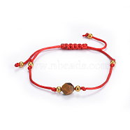 Adjustable Nylon Cord Braided Bead Bracelets, Red String Bracelets, with Brass and Natural Tiger Eye Beads, Red, 1-5/8 inch~3 inch(4~7.5cm)(BJEW-JB04417-02)