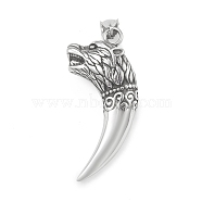 304 Stainless Steel Big Pendants, Wolf Tooth Charm, Antique Silver, 53x28x14mm, Hole: 4x8mm(STAS-G303-32AS)