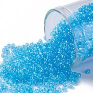 TOHO Round Seed Beads, Japanese Seed Beads, (104) Transparent Luster Aqua, 11/0, 2.2mm, Hole: 0.8mm, about 1110pcs/bottle, 10g/bottle(SEED-JPTR11-0104)