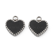 Fashion 304 Stainless Steel Enamel Charms, Heart, Black, Stainless Steel Color, 11x10x2mm, Hole: 1.8mm(STAS-Z009-12P)