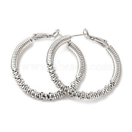 Rack Plating Brass Beaded Hoop Earrings for Women, Long-Lasting Plated, Lead Free & Cadmium Free, Platinum, 40x40x4mm(EJEW-D059-10P)