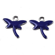 201 Stainless Steel Enamel Charms, Dragonfly, Stainless Steel Color, Midnight Blue, 11.5x12x1.5mm, Hole: 1.2mm(STAS-N088-19B)