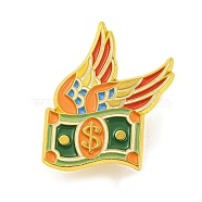 Wings & Dollar Enamel Pins, Golden Alloy Badge for Backpack Clothes, Colorful, 30x25x1mm(JEWB-F026-06)