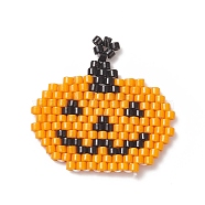 Handmade Japanese Seed Loom Pattern Seed Beads, Halloween Theme Pendants, Dark Orange, Pumpkin Pattern, 23x24x1.8mm, Hole: 1.6mm(PALLOY-MZ00067-03)