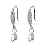 925 Sterling Silver Earring Hooks, with Cubic Zirconia, Carved with S925, Platinum, 24mm, Pin: 0.5mm and 0.6mm(STER-F033-55P)