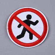 Computerized Embroidery Cloth Iron on/Sew on Patches, Costume Accessories, Prohibitory Sign, No Pedestrian Red Round Sign, White, 72x2mm(DIY-I033-21J)