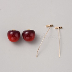 Red Resin Cherry Dangle Stud Earrings, Alloy Earrings for Women, Golden, 48~55x16.5x17mm(EJEW-SZC0003-01G)