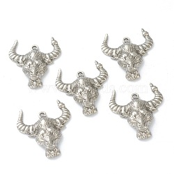 304 Stainless Steel Pendants, Cattle Head, Stainless Steel Color, 28x25x4.5mm, Hole: 1.6mm(STAS-G244-14P)