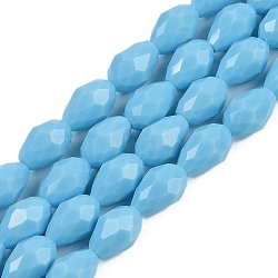 Opaque Solid Color Beads Strands, Faceted, Teardrop, Light Sky Blue, 15x10mm, Hole: 1.6mm, about 46~48pcs/strand, 27.95 inch(71cm)(EGLA-N013-P10mm-D10)