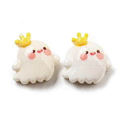 Halloween Opaque Resin Decoden Cabochons, Small Ghost with Crown, Yellow, 13.5x13.5x6.5mm(CRES-R202-01E)