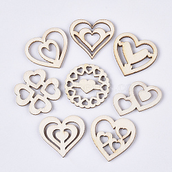 Valentine's Day Theme Laser Cut Wood Shapes, Unfinished Wooden Embellishments, Wooden Cabochons, Heart, PapayaWhip, 25.5~29x29x2.5mm(WOOD-T011-51)