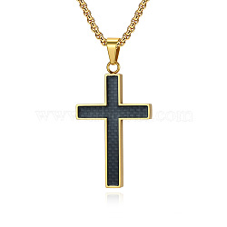 304 Stainless Steel Religion Cross Pendant Box Chain Necklaces for Men, Black, Golden, 23.62 inch(60cm)(WGC31A9-02)