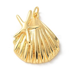 Brass Pendants, Shell Shape, with Jump Ring, Real 18K Gold Plated, 25x21x6mm, Hole: 3.4mm(KK-P292-05G)