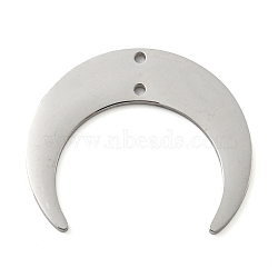 Non-Tarnish 304 Stainless Steel Connector Charms, Double Horn/Crescent Moon Link, Laser Cut, Stainless Steel Color, 21x25x1mm, Hole: 1.2mm(STAS-B056-27P)