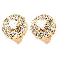 Brass with Cubic Zirconia Hoop Earrings, Flat Round, Light Gold, 13x11.5x1.7mm(EJEW-D078-41G)