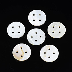 Natural Freshwater Shell Buttons, 4-Hole, Flat Round, Seashell Color, 25x2~2.5mm, Hole: 2mm(SHEL-N026-179)