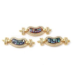 Rack Plating Brass Micro Pave Clear Cubic Zirconia Heart Connector Charms, with Enamel & Shell, Real 18K Gold Plated, Long-Lasting Plated, Lead Free & Cadmium Free, Mixed Color, 10x31x4mm, Hole: 1.4mm(KK-K385-99G)