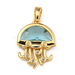 Rack Plating Glass Pendants, with Brass Findings, Long-Lasting Plated, Jellyfish, Real 18K Gold Plated, 18.5x14x3.5mm, Hole: 3.5x2.5mm(KK-U035-14G)