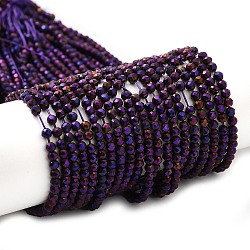 Electroplate Glass Beads Strands, Full Plated, Faceted Round, Purple Plated, 3x2.5mm, Hole: 0.7mm, about 149pcs/strand, 14.57''(37cm)(GLAA-H021-01B-FP09)