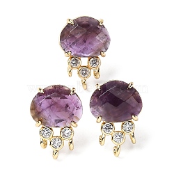 Brass Micro Pave Cubic Zirconia Stud Earring Findings with Natural Amethyst, Jellyfish, Facted, Rack Plating, 19.5x13mm, Hole: 1.8mm, Pin: 0.8x12.5mm(KK-Z096-05G-03)