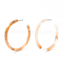Cellulose Acetate(Resin) Half Hoop Earrings, with 304 Stainless Steel Pin, Round, Navajo White, 49x2~3mm, Pin: 0.7mm(X-KY-S163-372B-02)