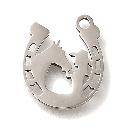 201 Stainless Steel Pendants, Horse with Women Charms, Stainless Steel Color, 13x11.5x1mm, Hole: 1.5mm(STAS-R136-20P)