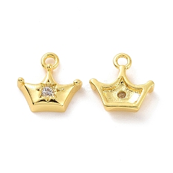 Brass Micro Pave Clear Cubic Zirconia Charms, with Jump Ring, Crown, Real 18K Gold Plated, 9.5x10x3mm, Hole: 1.4mm(KK-E068-VF198)
