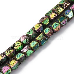 Electroplated Natural Lava Rock Beads Strands, Octagon, Faceted, Matte Style, Rainbow Plated, 6.5~7x6.5~7x6.5~7mm, Hole: 1.4mm, about 58pcs/strand, 15.75''(40cm)(G-A256-D01-01B)