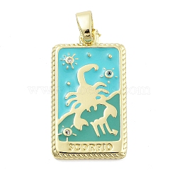 Rack Plating Brass Micro Pave Clear Cubic Zirconia Pendants, with Enamel, Cadmium Free & Lead Free, Real 18K Gold Plated, Rectangle with Constellations Charm, Scorpio, 27x15x2mm, Hole: 3.5x6mm(KK-S371-02G-11)