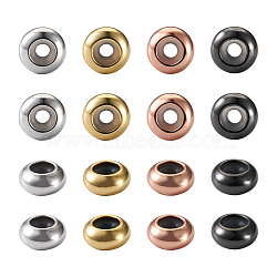 Brass Beads, with Silicon, Slider Beads, Stopper Beads, Rondelle, Cadmium Free & Nickel Free & Lead Free, Mixed Color, 7x3.5mm, Rubber Hole: 2mm, 4 colors, 13pcs/color, 52pcs/set(KK-KS0001-17-NR)