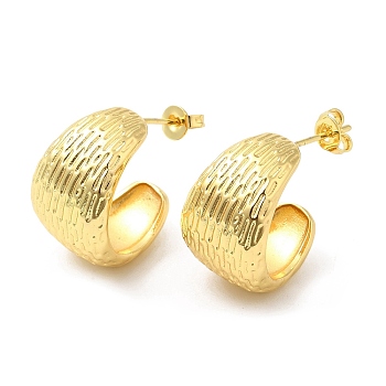Rack Plating Brass Round Stud Earrings, Half Hoop Earrings for Women, Long-Lasting Plated, Lead Free & Cadmium Free, Real 18K Gold Plated, 20x13mm