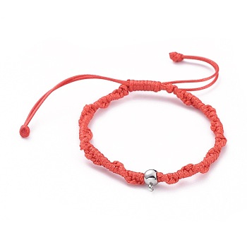 Unisex Adjustable Korean Waxed Polyester Cord Braided Bead Bracelets, Red String Bracelets, with 304 Stainless Steel Tube Bails, Red, 2-1/4 inch~3-3/8 inch(5.6~8.5cm)