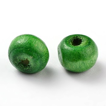 Dyed Natural Wood Beads, Round, Lead Free, Green, 6x4~5mm, Hole: 2mm, about 13600pcs/1000g