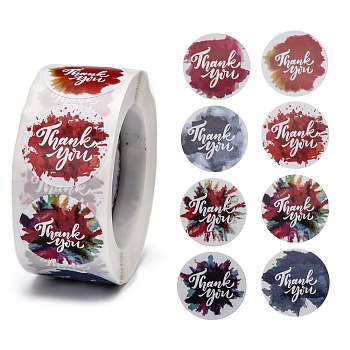 1 Inch Thank You Stickers, DIY Scrapbook, Decorative Adhesive Tapes, Flat Round, Colorful, 25mm, 8 colors/roll, about 500pcs/roll