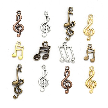 Tibetan Style Alloy Pendants, Musical Note, Mixed Color, 24~27x10~16x2~3mm, Hole: 1.5~2.5mm