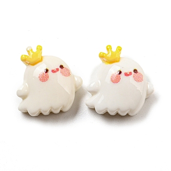 Halloween Opaque Resin Decoden Cabochons, Small Ghost with Crown, Yellow, 13.5x13.5x6.5mm