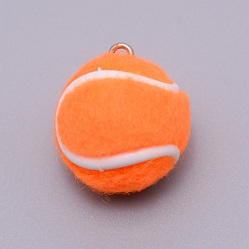 Cloth Fabric Pendants, with Platinum Tone Iron Loop, Tennis, Orange, 7/8x3/4 inch(22x19mm), Hole: 2mm