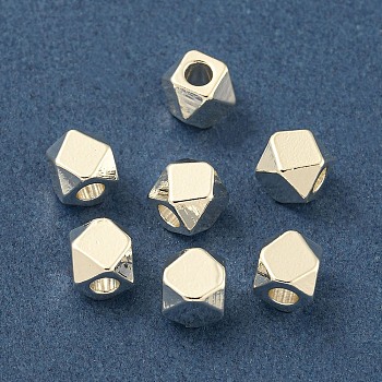 Rack Plating Brass Spacer Beads, Long-Lasting Plated, Cadmium Free & Lead Free, Polygon, Silver, 4x4mm, Hole: 1.9mm