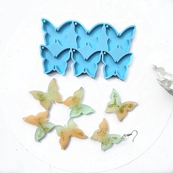 Butterfly Pendant Silhouette Silicone Molds, Resin Casting Molds, for UV Resin & Epoxy Resin Jewelry Making, Light Sky Blue, 74x128x7.5mm, Hole: 3mm, Inner Diameter: 40.5x18mm