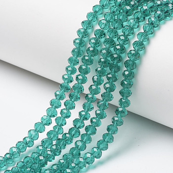 Glass Beads Strands, Faceted, Rondelle, Dark Cyan, 6x5mm, Hole: 1mm, about 85~88pcs/strand, 16.1~16.5 inch(41~42cm)