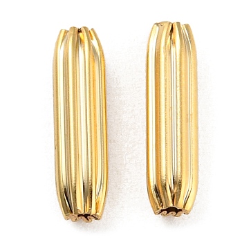 Rack Plating Eco-friendly Brass Beads, Cadmium Free & Lead Free, Corrugated Column, Real 24K Gold Plated, 10x3mm, Hole: 1.2mm