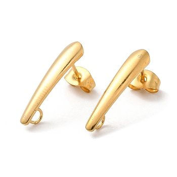 304 Stainless Steel Stud Earring Findings, with Loops, Teardrop, Golden, 20x4.2mm, Pin: 0.8mm, Hole: 2.1mm