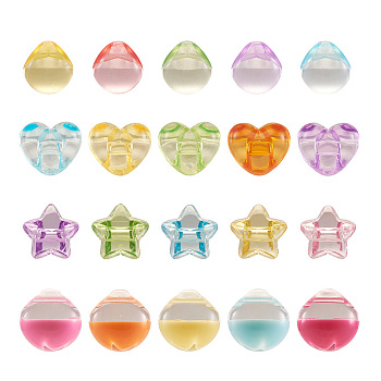 PandaHall Jewelry 200Pcs 4 Style 1-Hole Transparent Acrylic Buttons, Round & Star & Heart, Mixed Color, 13~15.5x13~15.5x10~11.5mm, hole: 2.5~3mm, 50pcs/style