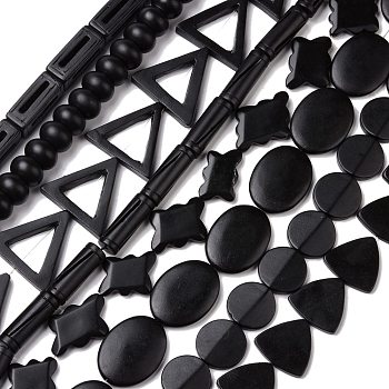 Natural Black Jade Beads Strands, Triangle & Oval & Column, Mixed Shapes, 18~40x12~39.5x4~12mm, Hole: 1.2~4mm, about 13~33pcs/strand, 15.35~16.54 inch(39~42cm)