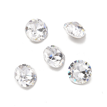 K9 Glass Rhinestone Cabochons, Pointed Back & Back Plated, Flat Round, Crystal, 6x3.5mm