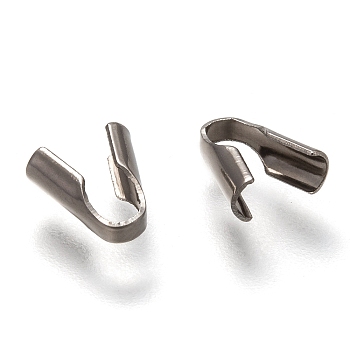 304 Stainless Steel Folding Crimp Ends, Fold Over Crimp Cord Ends, Stainless Steel Color, 7.5x3x3mm, Hole: 2x3mm