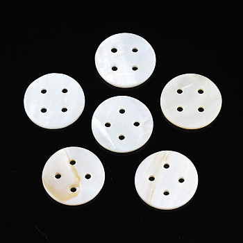 Natural Freshwater Shell Buttons, 4-Hole, Flat Round, Seashell Color, 25x2~2.5mm, Hole: 2mm