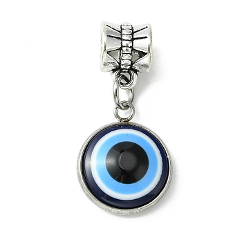 Alloy Resin European Dangle Charms, Large Hole Pendants, Blue Evil Eye, Antique Silver, 27.5mm, Evil Eye: 16x13x4mm, Hole: 4.5mm